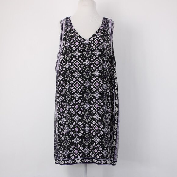 Calypso Dress Sz S Black Purple Multi Color V Neck Lined Silk Viscose Dress - Picture 3 of 16